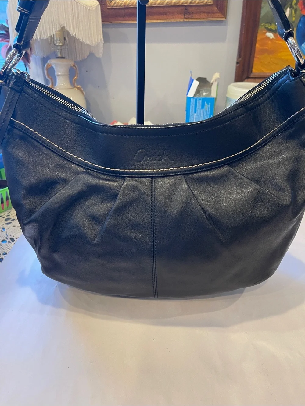 Coach Soho  Black Cowhide Leather Shoulder Hobo Bag with silver hardware